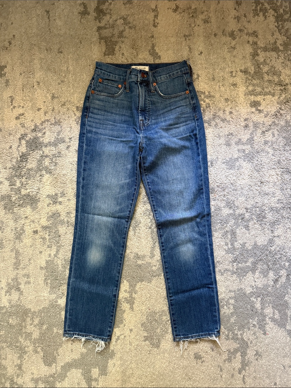 Madewell The Perfect Vintage Crop Jean in Medium Blue with Frayed Hem